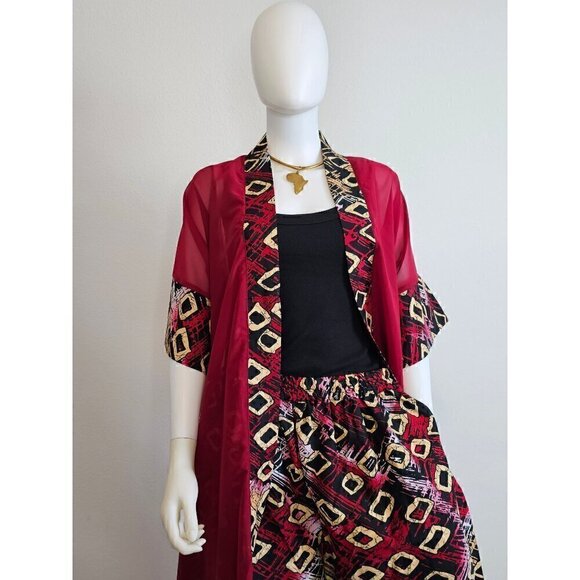 African Chiffon Kimono Kaftan Two Piece Pant Set - Made in Kenya - Picture 3 of 5